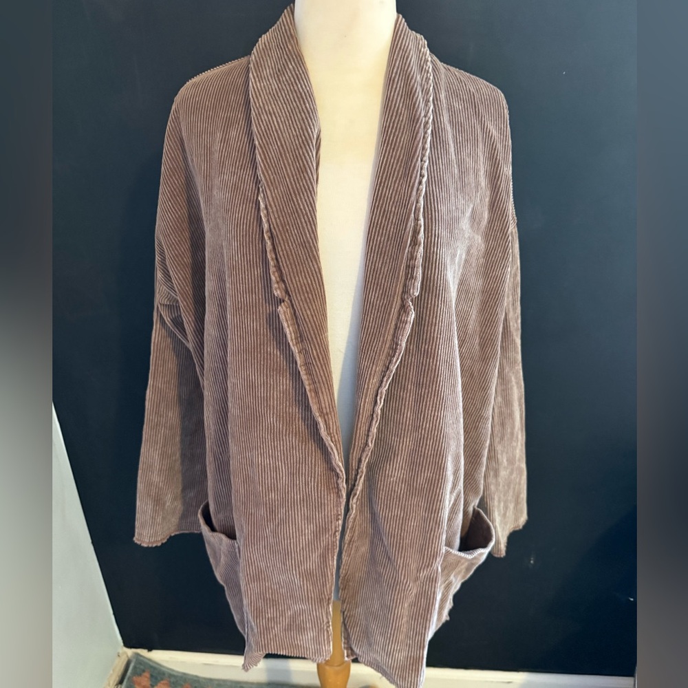 POL Corduroy Open Front Jacket Shacket in Taupe Oversized Size Small